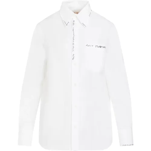 Cotton Shirt with Pointed Collar , female, Sizes: S, XS, 2XS - Marni - Modalova