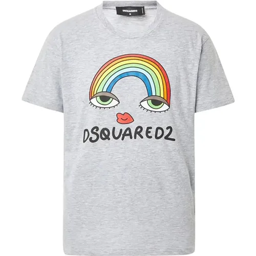 Regenbogen-Print T-Shirt, Regular Fit , Herren, Größe: 3XL - Dsquared2 - Modalova