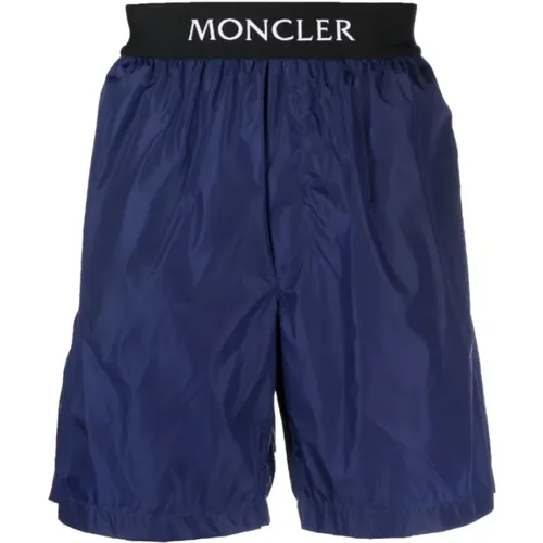 Navy Logo Waistband Swim Shorts , male, Sizes: L - Moncler - Modalova