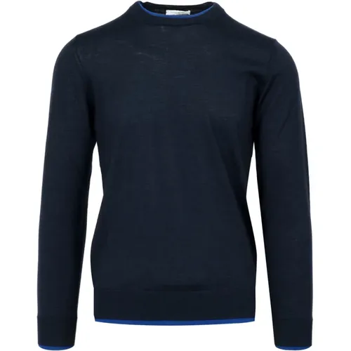 Blauer Wollpullover, Rundhals, Lange Ärmel , Herren, Größe: 2XL - Paolo Pecora - Modalova