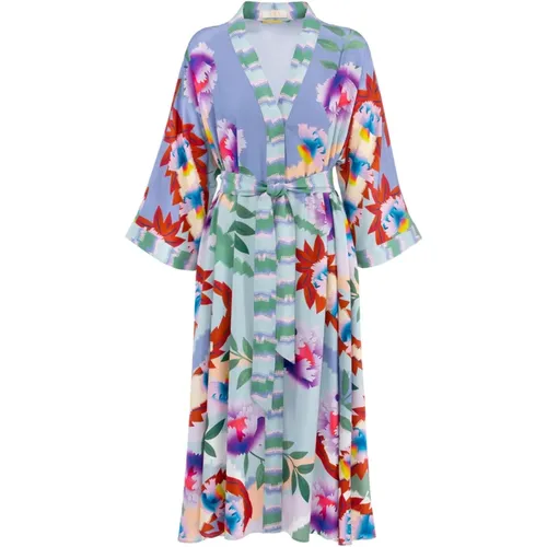 Lavendel Gemustertes Kaftan Kleid mit Gürtel , Damen, Größe: XS - IVI - Modalova