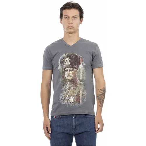 Kurzarm V-Ausschnitt T-Shirt , Herren, Größe: L - Trussardi - Modalova