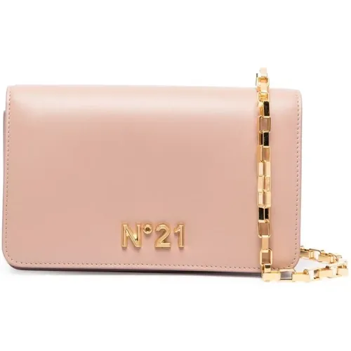 Nude Leder Clutch mit goldenem Logo - N21 - Modalova