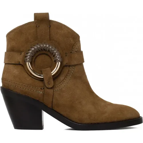 Olive Calf Suede Cowboy Boots , female, Sizes: 2 UK, 4 UK - See by Chloé - Modalova