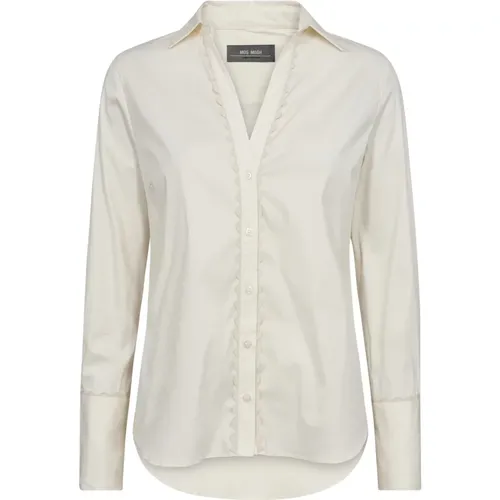 Feminine Wave Shirt mit Besticktem Rand , Damen, Größe: L - MOS MOSH - Modalova