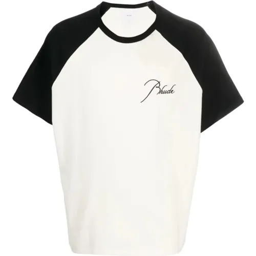 Vintage Weiß/Schwarzes Raglan T-Shirt mit Logo-Stickerei - Rhude - Modalova