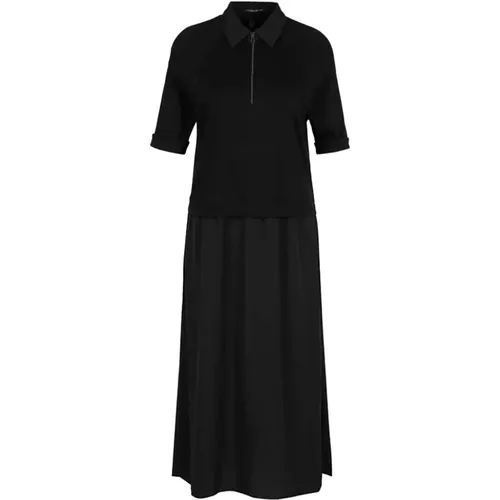 Schwarzes A-Linie Polo Kleid mit Taschen , Damen, Größe: 2XL - Marc Cain - Modalova