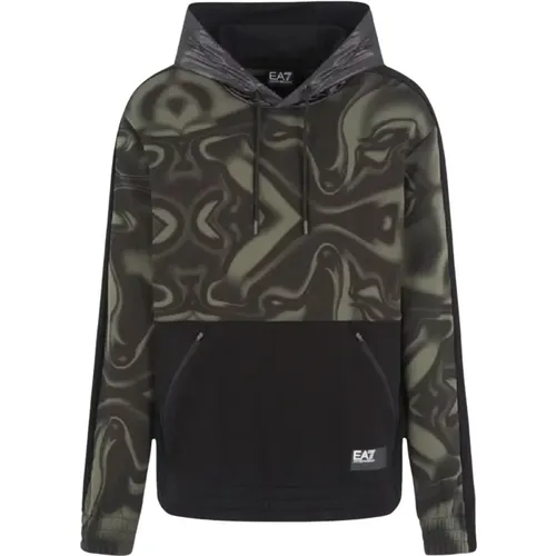 Green Camo Hooded Sweater , male, Sizes: XS, S, M - Emporio Armani EA7 - Modalova