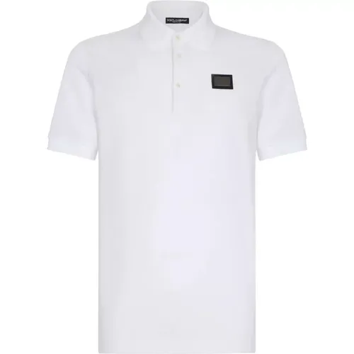 Optical Piqué Polo Shirt,Schwarzes Baumwoll-Logo-Platten-T-Shirt - Dolce & Gabbana - Modalova