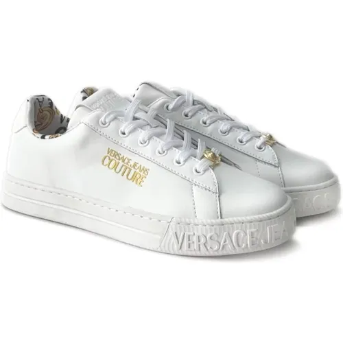 Weiße Ledersneakers mit Goldlogo - Versace - Modalova