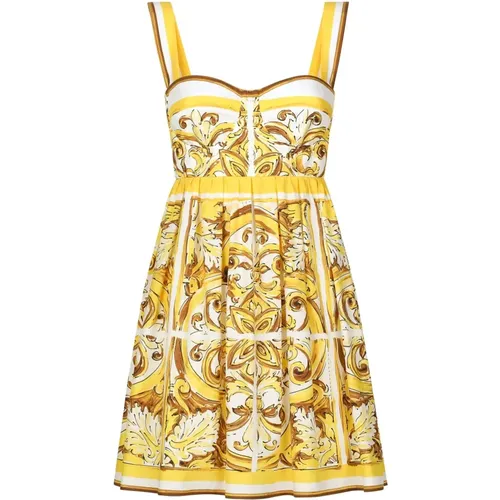 Yellow Dresses Sweetheart Neckline Sleeveless , female, Sizes: S, XS - Dolce & Gabbana - Modalova