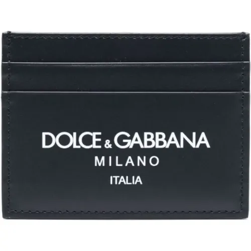 Midnight Leather Cardholder with Logo Print , male, Sizes: ONE SIZE - Dolce & Gabbana - Modalova