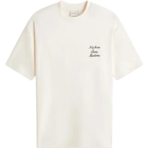 Cursive Slogan T-Shirt in Creme , Herren, Größe: M - Drole de Monsieur - Modalova
