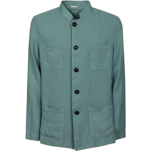Linen Shirt Jacket Deconstructed Guru Collar , male, Sizes: XS, M - Massimo Alba - Modalova