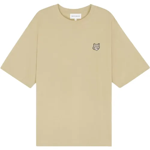 T-Shirt mit Rundhalsausschnitt und Fox Head Patch , Herren, Größe: M - Maison Kitsuné - Modalova