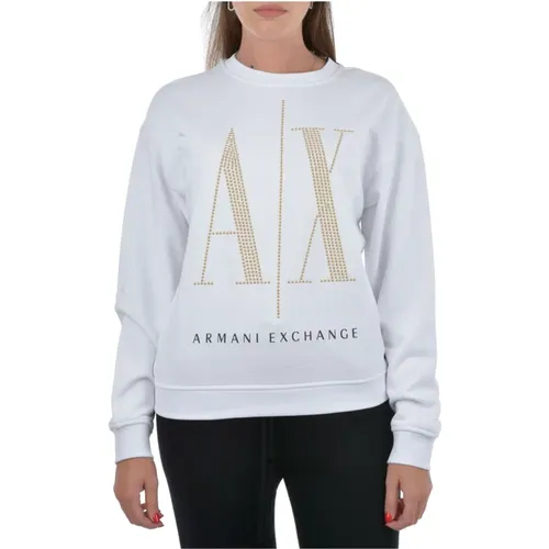 Weiße Strass-Sweater mit ICON-Logo , Damen, Größe: L - Emporio Armani - Modalova