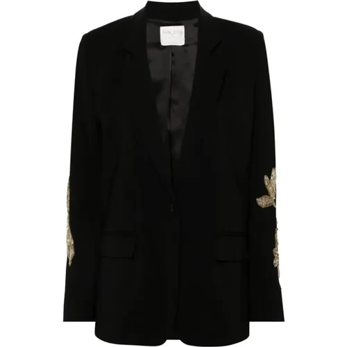 Schwarze Jacke mit Blumenapplikation , Damen, Größe: S - Forte Forte - Modalova