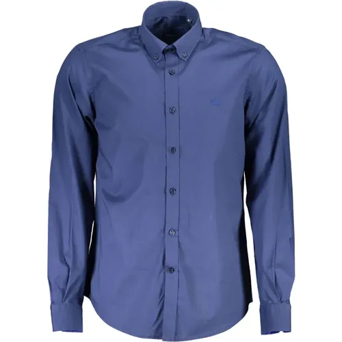Blaues Baumwollhemd mit Schmaler Passform , Herren, Größe: M - Harmont & Blaine - Modalova