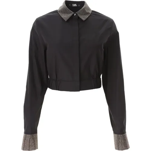 Rhinestone Cropped Shirt , female, Sizes: S, XS - Karl Lagerfeld - Modalova