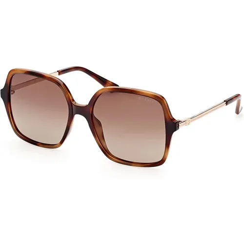 Polarisierte Havana Braune Sonnenbrille , Damen, Größe: 57 MM - Guess - Modalova