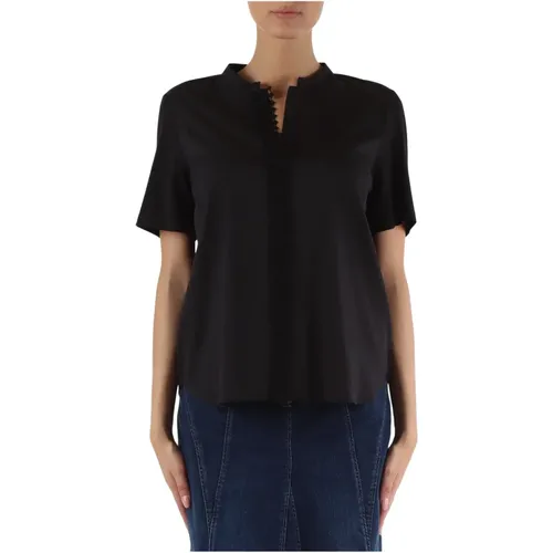Stretch cotton blouse with contrast panels , female, Sizes: L, XL, M, S - Elena Mirò - Modalova