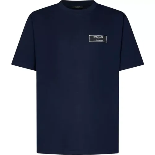 Navy Blue Crew Neck T-Shirt Balmain - Balmain - Modalova