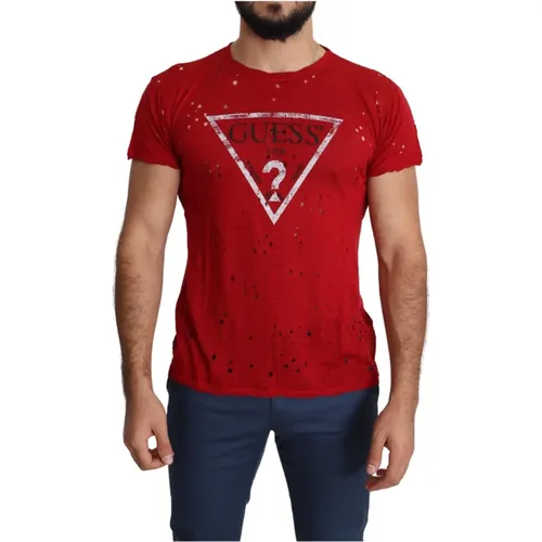 Rotes Baumwoll Rundhals T-shirt Italien - Guess - Modalova