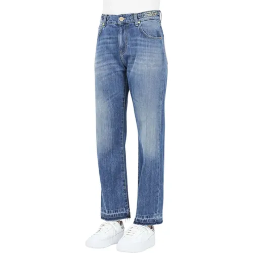 Blaue Gewaschene Denim Jeans mit Goldener Ketten Gürtel , Damen, Größe: W26 - Gaëlle Paris - Modalova