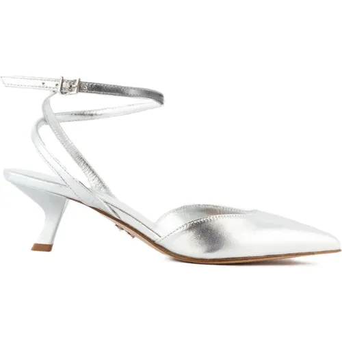 Pointed Silver Leather Ankle Strap Pumps , female, Sizes: 4 UK, 5 UK, 5 1/2 UK, 8 UK, 6 UK, 4 1/2 UK, 7 UK, 3 UK - Sergio Levantesi - Modalova