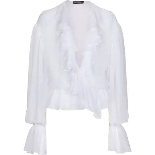 Weiße Seiden Crop Bluse Gerüschtes Design - Dolce & Gabbana - Modalova