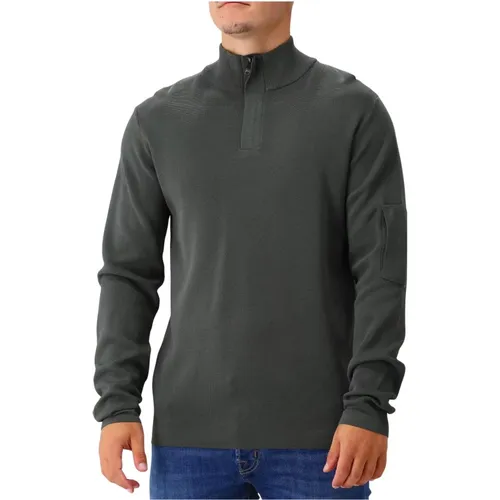 Grüner Strick-Halb-Zip-Crewneck-Pullover , Herren, Größe: 2XL - Genti - Modalova