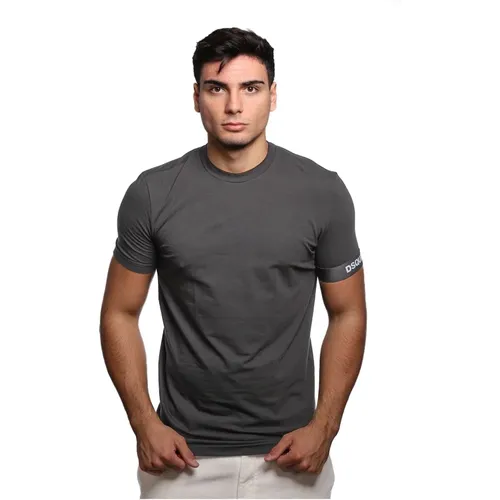 Schwarzes Baumwoll-T-Shirt mit Logo-Patch , Herren, Größe: L - Dsquared2 - Modalova