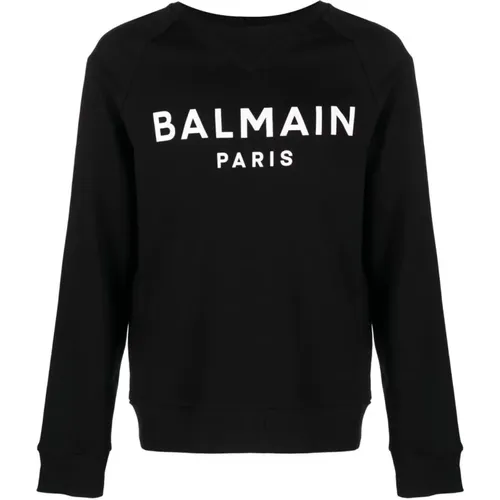 Schwarzer Pullover mit Paris Logo , Herren, Größe: XL - Balmain - Modalova