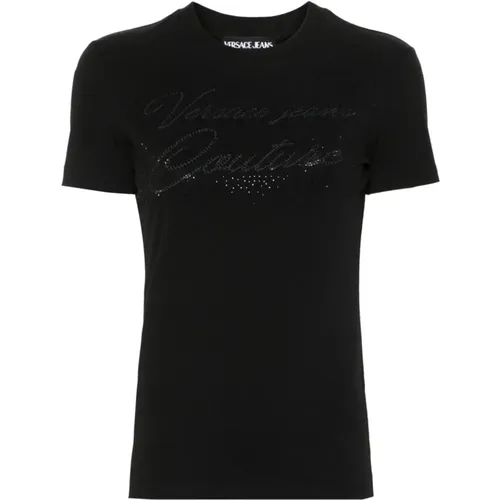 Schwarzes Logo T-Shirt , Damen, Größe: M - Versace Jeans Couture - Modalova