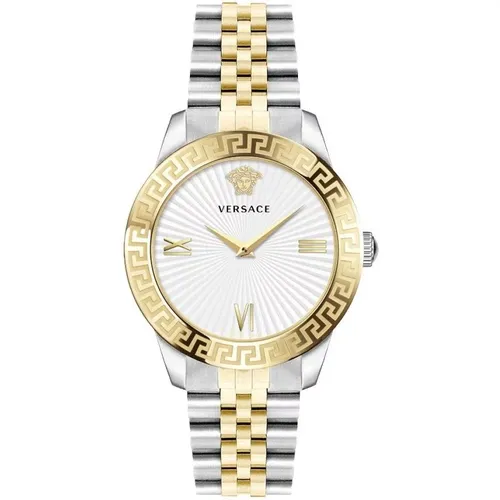 Signatur Damen Uhr Gold Silber Edelstahl Weißes Zifferblatt - Versace - Modalova