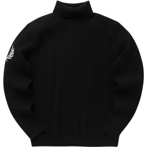 Schwarze Pullover mit hohem Kragen und Logo , Herren, Größe: L - Fred Perry - Modalova