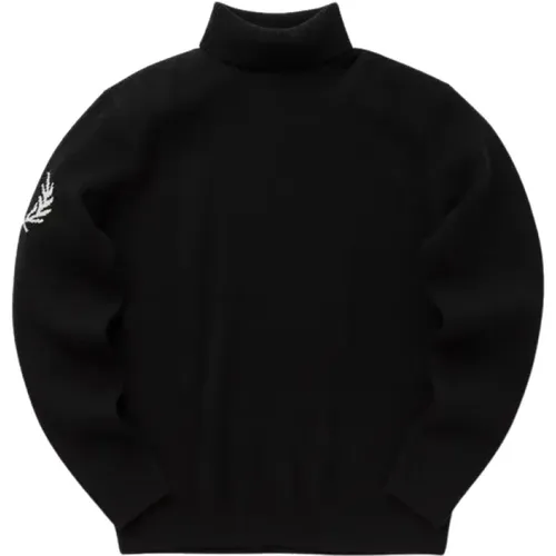 Schwarze Pullover mit hohem Kragen und Logo , Herren, Größe: XL - Fred Perry - Modalova