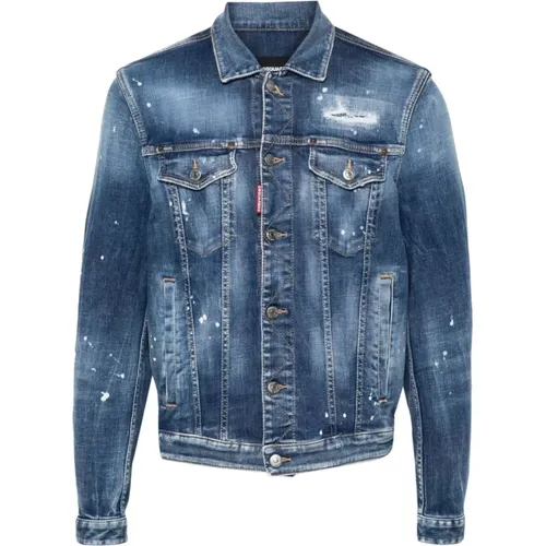 Denim Distressed Paint Splatter Jacket , male, Sizes: M, L, XL - Dsquared2 - Modalova