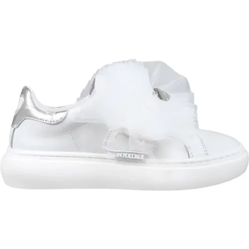 Weiße Low-Top-Sneakers mit silberner Herzverzierung - Monnalisa - Modalova