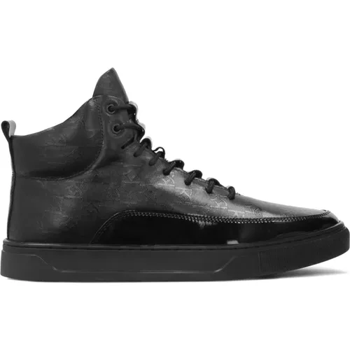 Hohe Schwarze Nubuk Monogramm Sneakers , Herren, Größe: 40 EU - Kazar - Modalova