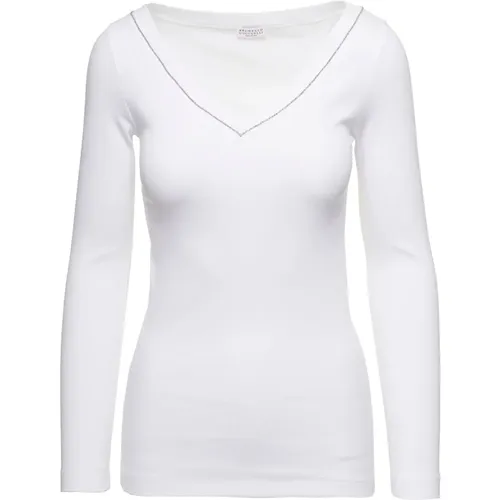 Weiße T-Shirts und Polos mit Perlen , Damen, Größe: M - BRUNELLO CUCINELLI - Modalova