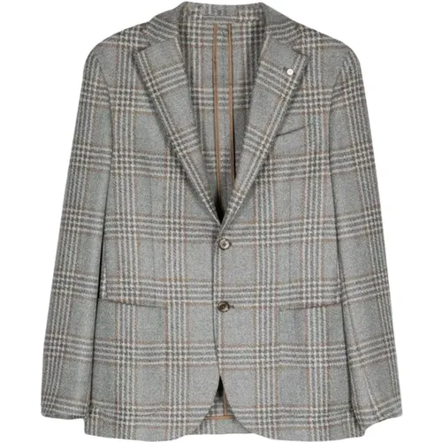 Grey Tartan Check Wool Blend Jacket , male, Sizes: M - Luigi Bianchi Mantova - Modalova