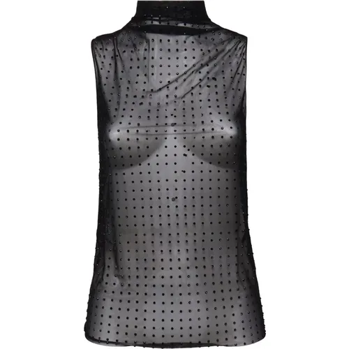 Schwarzes ärmelloses Top aus Tüll mit Strass , Damen, Größe: XS - pinko - Modalova