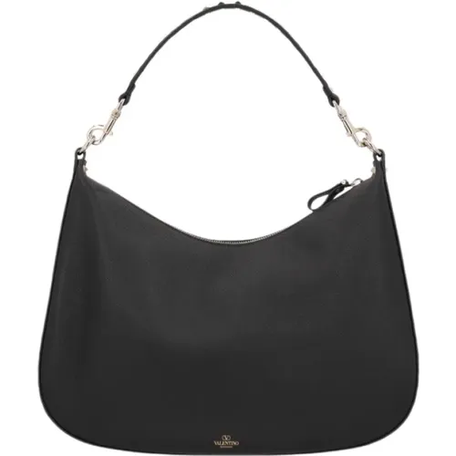 Rockstud Hobo Schultertasche, Schwarzes Leder - Valentino Garavani - Modalova