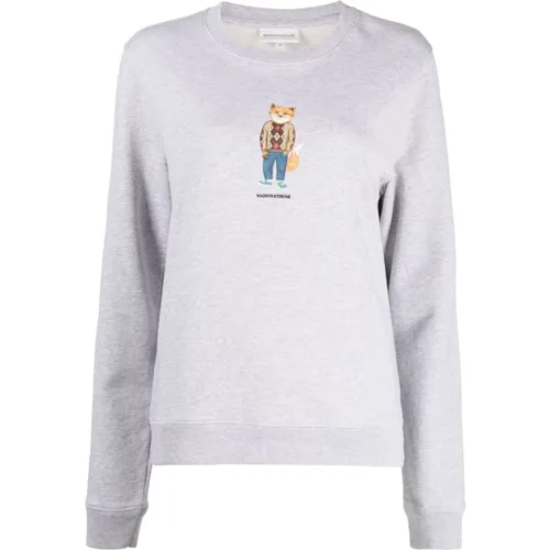 Grey Fox-Print Sweater , female, Sizes: XS - Maison Kitsuné - Modalova