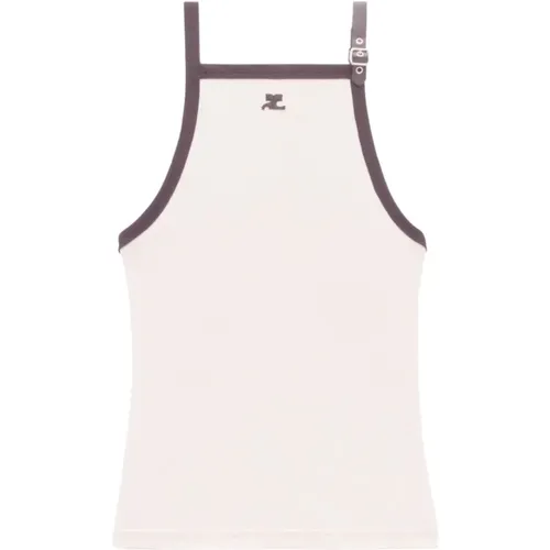 Cotton Tank Top with Contrasting Logo and Shoulder Strap Detail , female, Sizes: L, M - Courrèges - Modalova