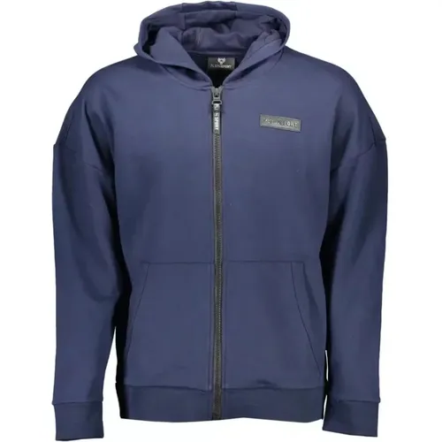 Blaues Kapuzensweatshirt mit kontrastierenden Details - Plein Sport - Modalova