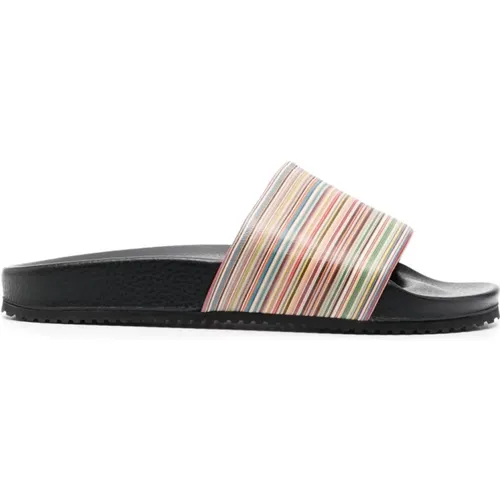 Stripe-Print Leather Slides Black , male, Sizes: 8 UK, 6 UK, 5 UK, 7 UK - Paul Smith - Modalova