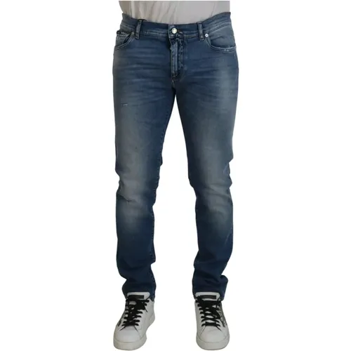 Blaue Wasch Skinny Baumwoll Denim Jeans , Herren, Größe: 3XL - Dolce & Gabbana - Modalova