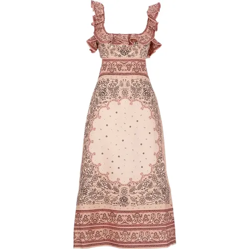 Linen Dress with Ruffles , female, Sizes: M - Zimmermann - Modalova